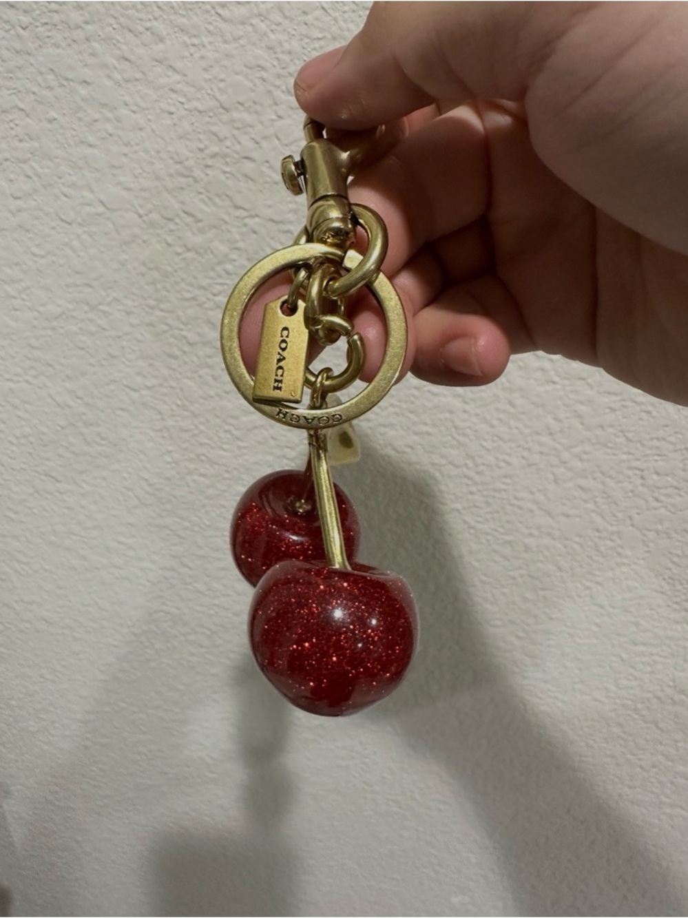 COACH Gold-Tone Red Glitter Cherry Key Charm